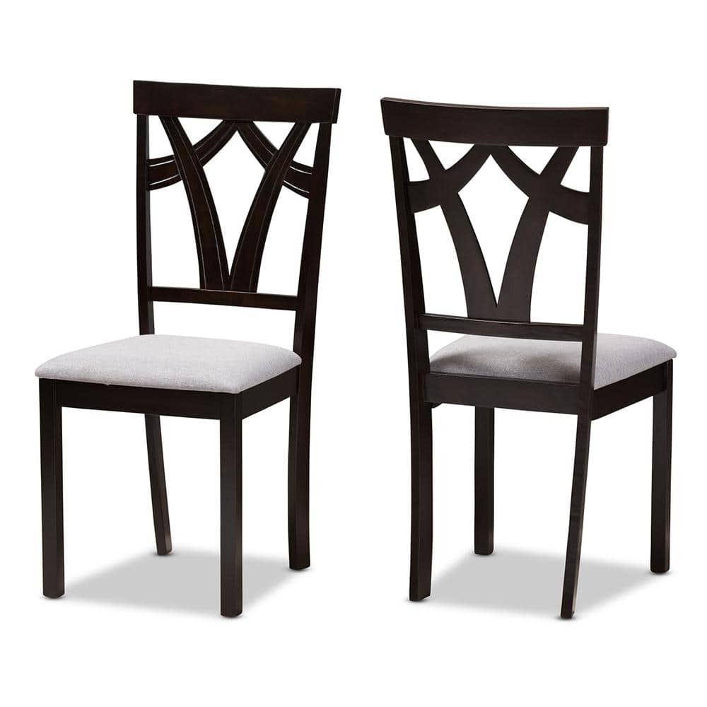 Sylvia 5-Piece Grey Fabric and Dark Brown Wood Dining Set