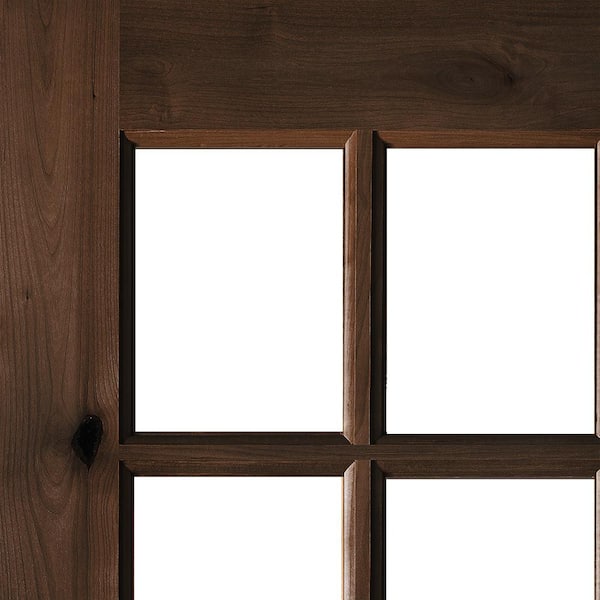 36in.x80in. LH 9-Lite Clear Glass RedMahogany Stain Alder Wood AssemblyRequired Front Door Kit w/QuickAssembleJamb