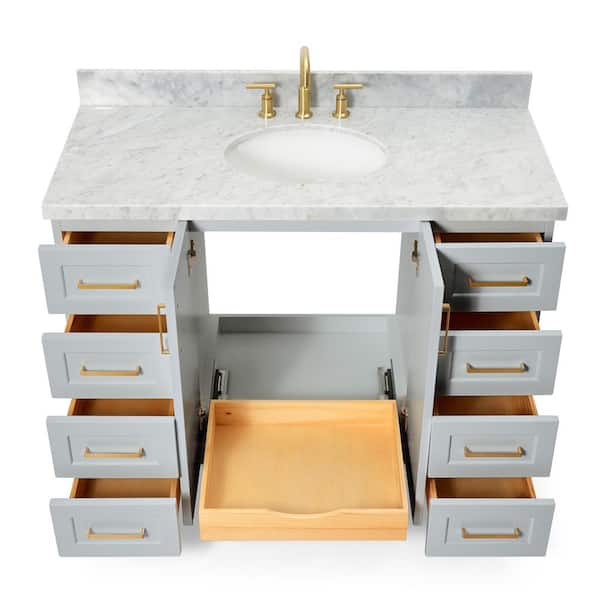 ARIEL Taylor 49 in. W x 22 in. D x 36 in. H Bath Vanity in Grey with Carrara White Marble Top