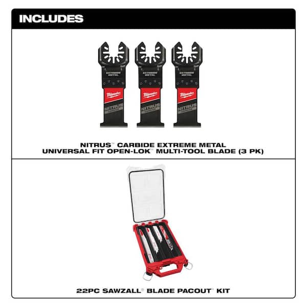 1-3/8 in Nitrus Carbide Univ Fit Metal Cut Multi-Tool Blade & Metal Cut NITRUS Torch Recip Saw Blades w/ PACKOUT (25Pk)