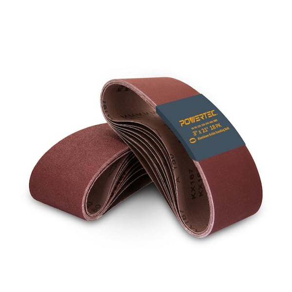 POWERTEC 3 in. x 21 in. 60/80/120/180/240/400-Grit Sanding Belt Assortment, Premium Sandpaper for Portable Belt Sander (18-Pack)