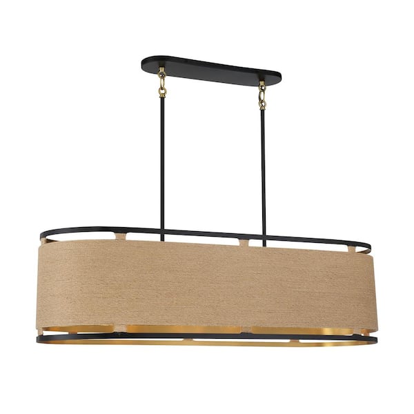 Minka Lavery Windward Passage 8-Light Soft Brass and Black Island Chandelier with Natural Brown Rope