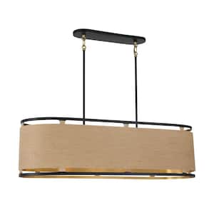 Windward Passage 8-Light Soft Brass and Black Island Chandelier with Natural Brown Rope