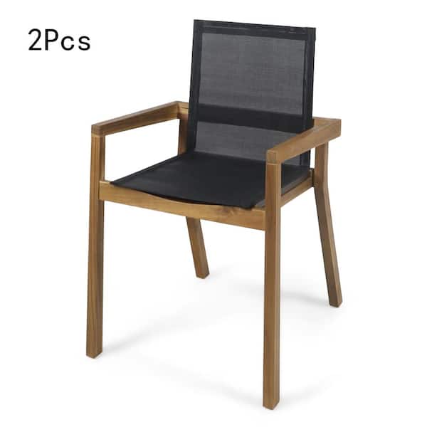 2Pcs Outdoor Dining Chair with Mesh Seating, Black