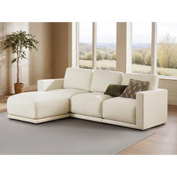 Juno 115.7 in. 4-Piece Fabric Upholstered Modular Sectional Sofa in. Cream-4PCL with Ottoman for Living Room