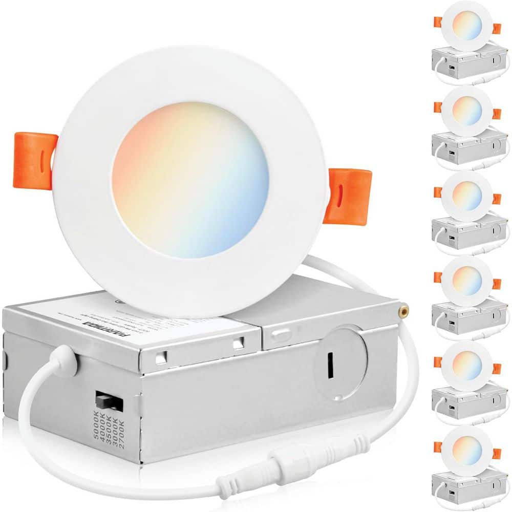 6-Pack 3 in. 5CCT Dimmable Ultra-Thin Integrated LED Recessed with Junction Box, 2700K to 5000K Selecttable 360 Lumens price history on PriceWatchPro