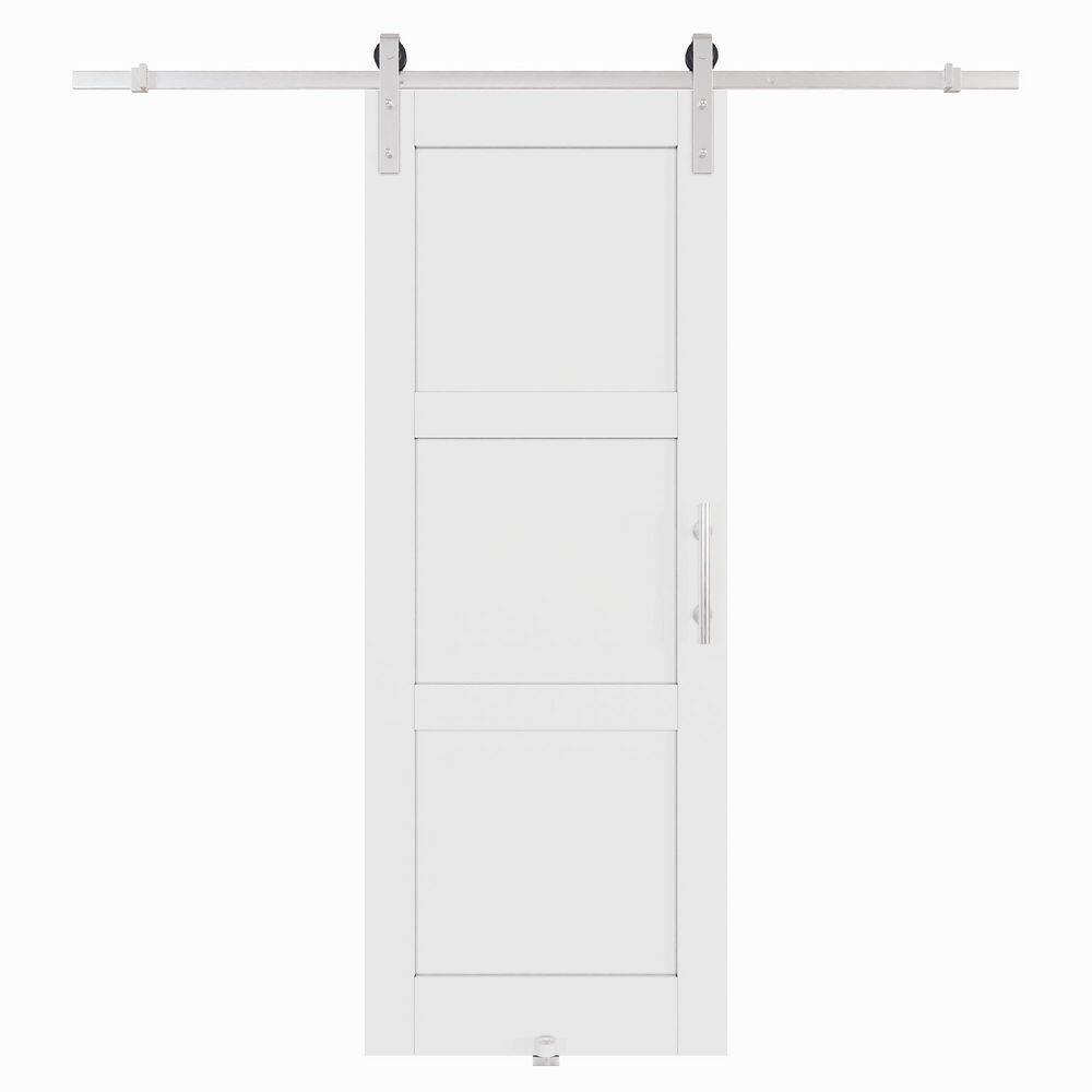 30 in. x 80 in. 3 Panel No Assembly Required Solid Core MDF White Primed Sliding Barn Door with Hardware Kit, Nickel price history on PriceWatchPro