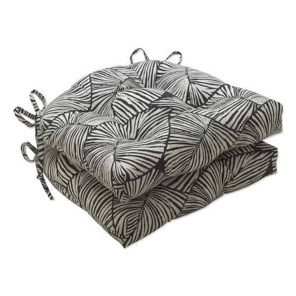 Pillow Perfect Floral 16 in. x 15.5 in. Outdoor Dining Chair Cushion in Black/Natural (Set of 2)