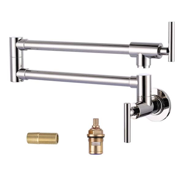 ALEASHA Folding Wall Mounted Pot Filler Faucet in Polished Nickel
