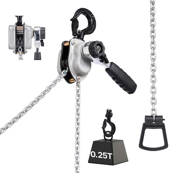 Manual Lever Chain Hoist, Heavy Duty Come Along, 5 ft. Lift G80 Steel With Dual Pawl Brake, Hooks, 550 lbs. Capacity