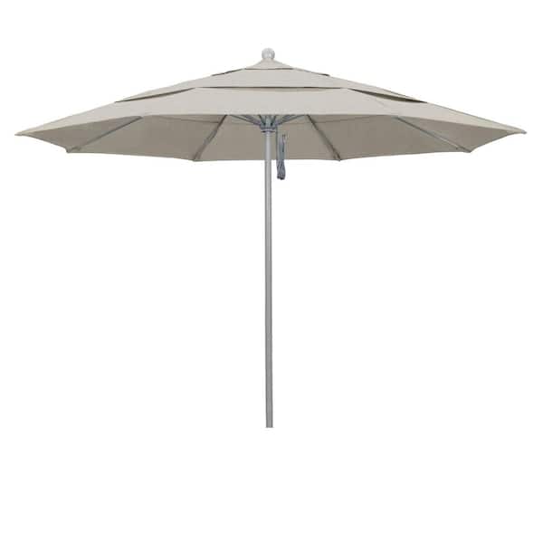 California Umbrella 11 ft. Gray Woodgrain Aluminum Commercial Market Patio Umbrella Fiberglass Ribs and Pulley Lift in Woven Granite Olefin