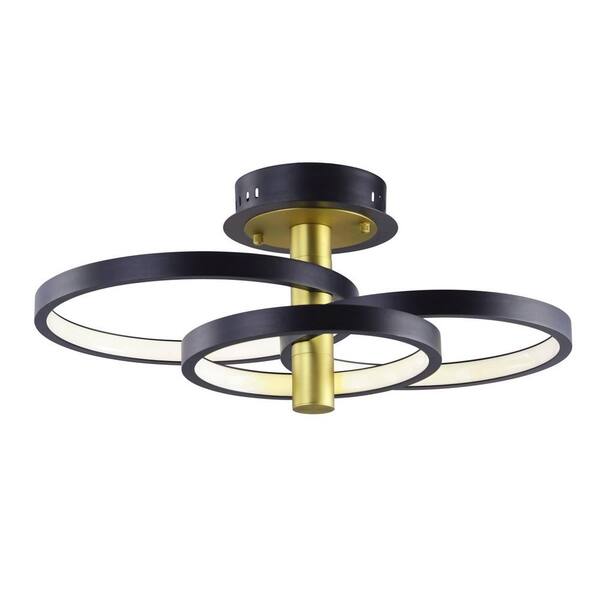 EQLight Adora 21 in. 3-Light Black and Gold LED Semi-Flush Mount