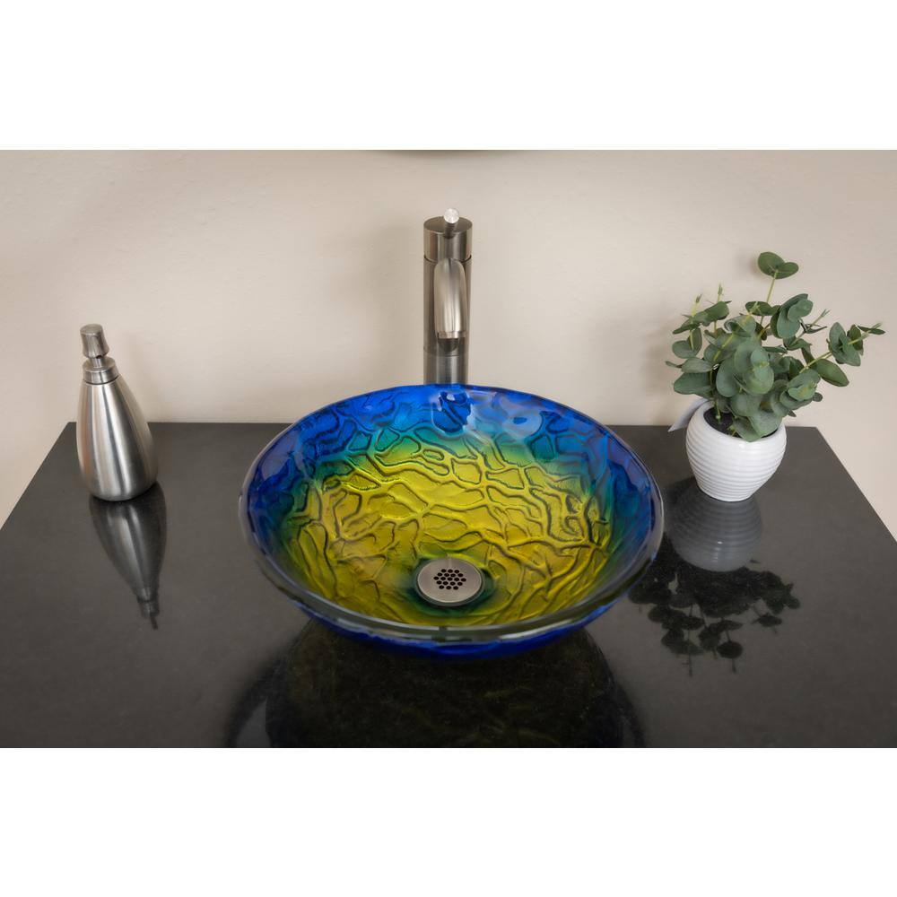 14.25'' Blue and Yellow Glass Vessel Sink