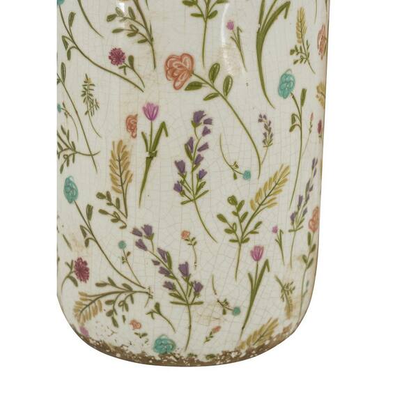 8 in. Ceramic Multicolor Cylinder Vase with Multi-Colored Floral