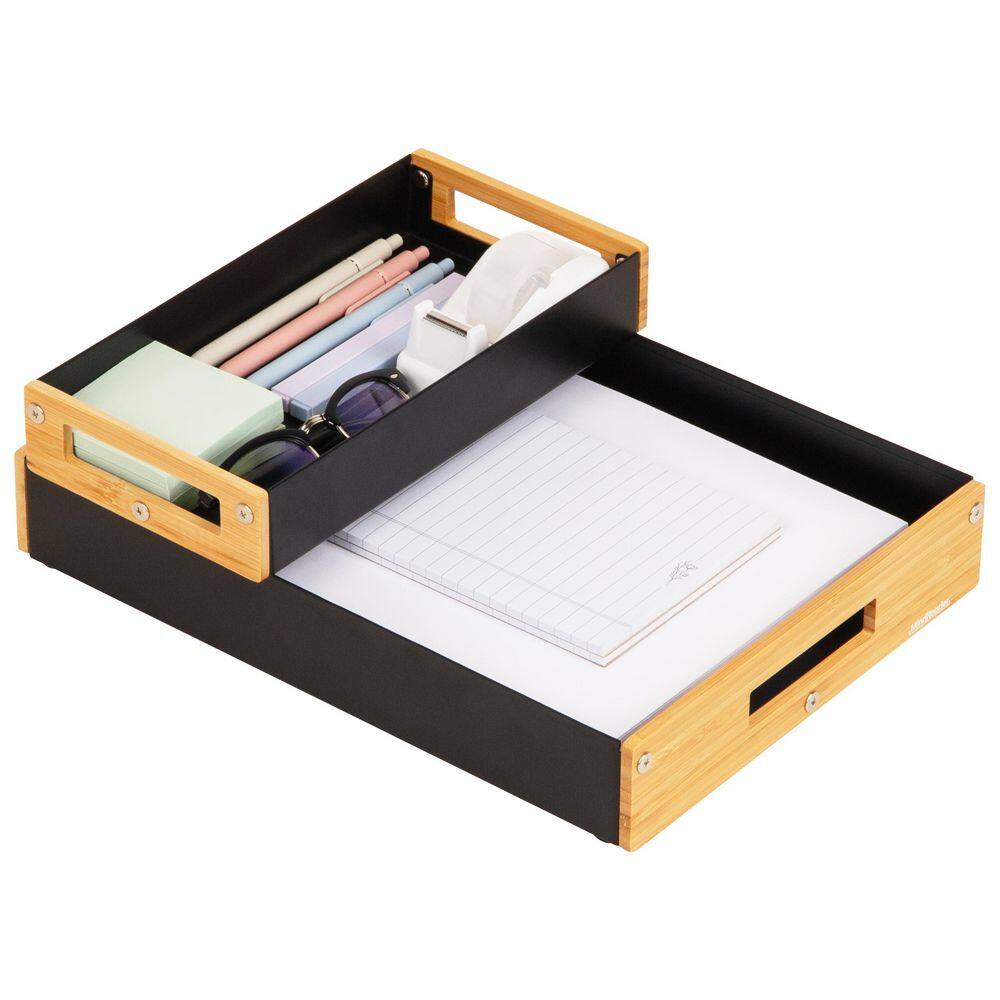 Metal and Wood Tiered Desktop Organizer Trays with Cutout Handles, Stackable Office Storage, Set of 2, Black price history on PriceWatchPro