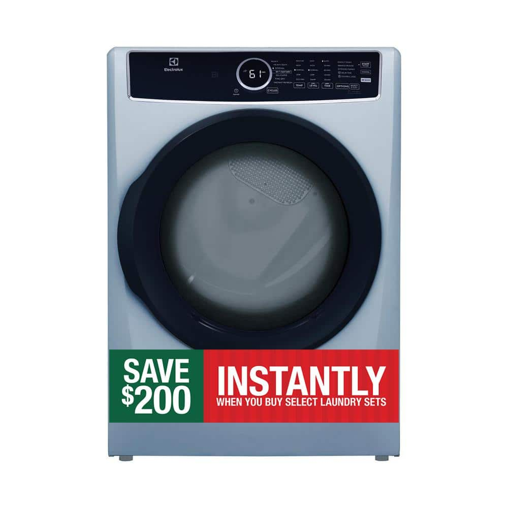 Electrolux 8 cu.ft. Electric Dryer vented Front-Load Perfect Steam Dryer with Instant Refresh in Glacier Blue