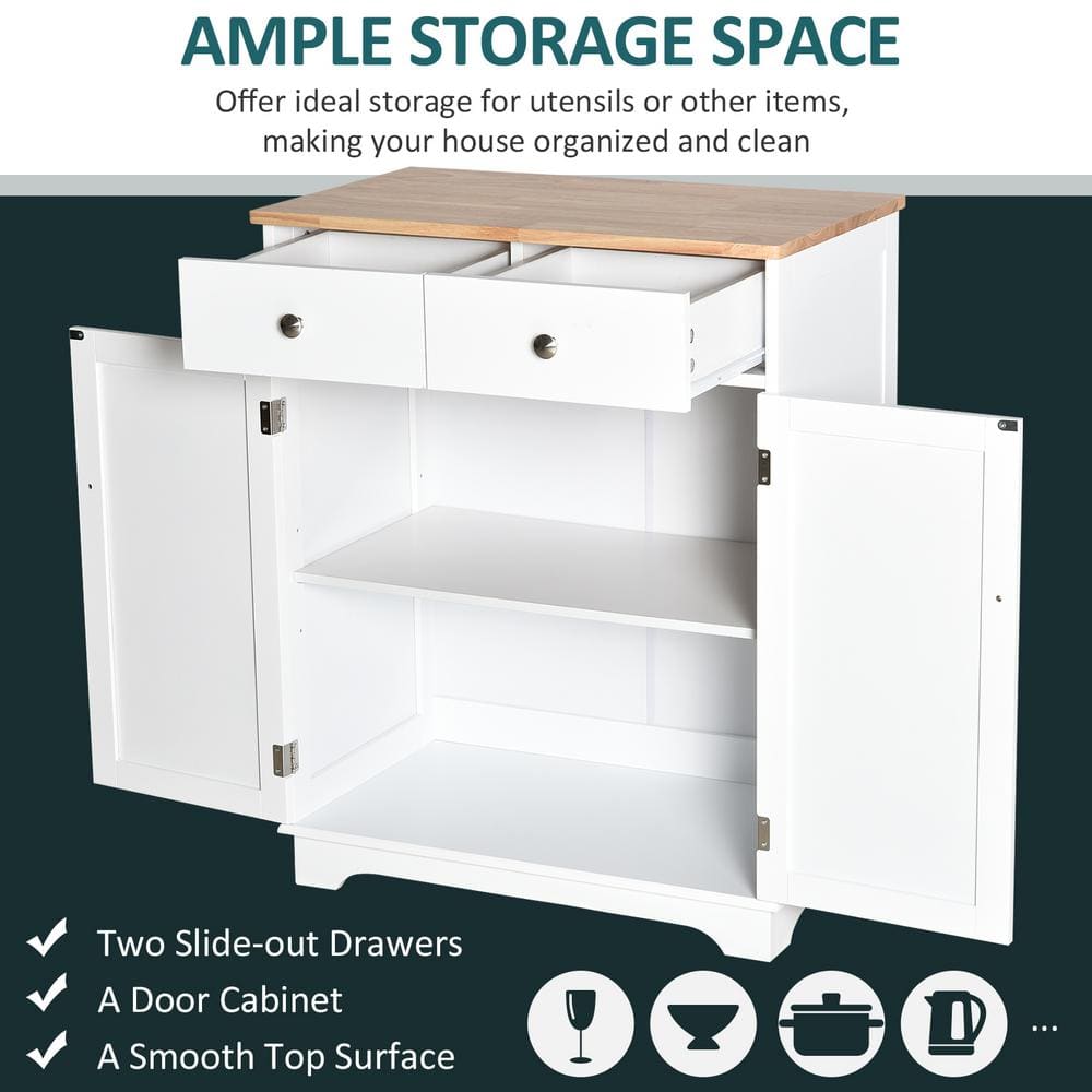 Modern White Kitchen Storage Cabinet with Adjustable Shelf and Solid Wood Top