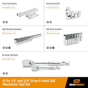 1/4 in. and 3/8 in. Drive 84-Tooth, Standard and Deep, SAE Mechanics Tool Set in Storage Case (47-Piece)