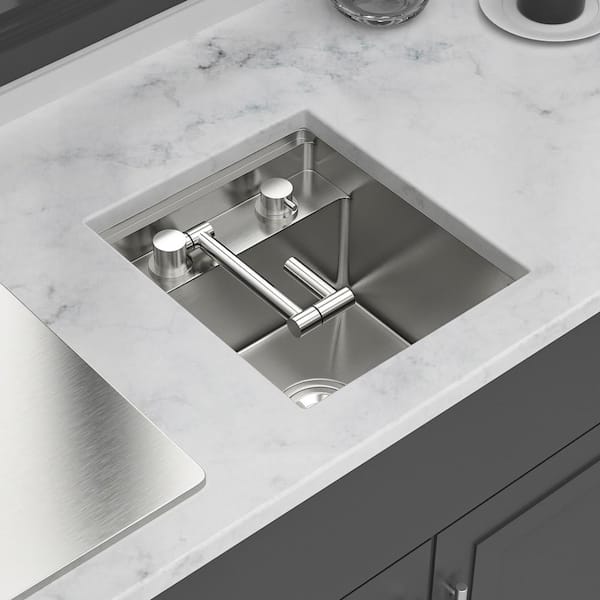 Coporesell 15 in. Undermount Single Bowl 16 Gauge Brushed Nickel Stainless Steel Kitchen Sink with Faucet and Bottom Grids