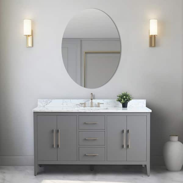 60 in. W x 22 in. D x 34 in. H Single Sink Bathroom Vanity Cabinet in Cashmere Gray with Engineered Marble Top in White