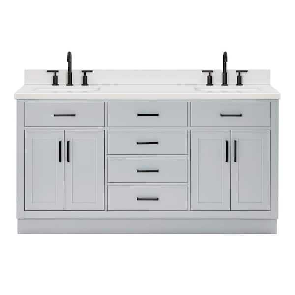 Hepburn 67 in. W x 22 in. D x 36 in. H Double Freestanding Bath Vanity in Grey with Pure White Quartz Top
