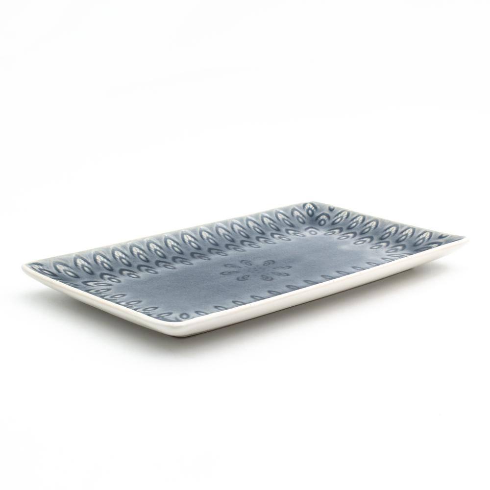 Gray Ceramic Peacock Rectangular Serving Platter