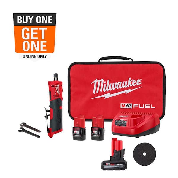 M12 FUEL 12-Volt Lithium-Ion Cordless 1/4 in. Straight Die Grinder Kit w/5.0 HO Battery & Metal Cut Off Wheels (5-Pack)