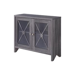 Carden Distressed Gray Accent Storage Cabinet With Glass Window-Panel Doors