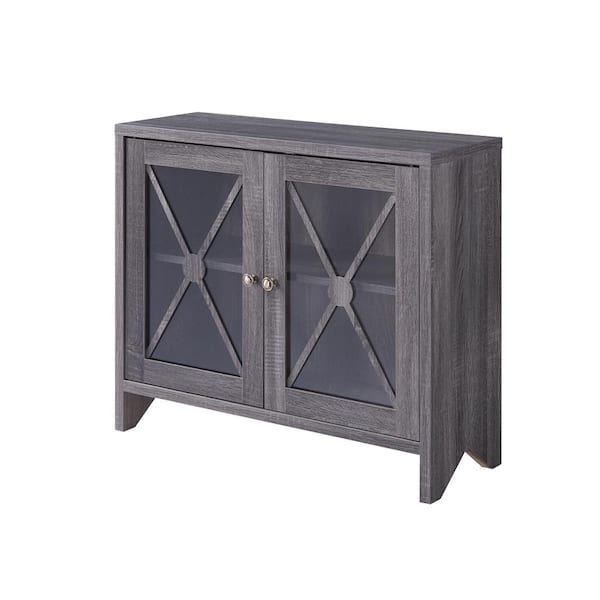 Furniture of America Carden Distressed Gray Accent Storage Cabinet With Glass Window-Panel Doors