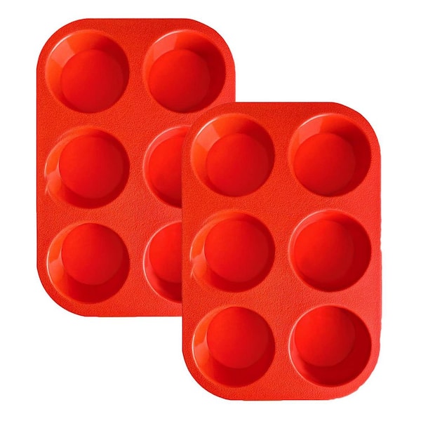 6-Cup Silicone Muffin Pan Non-Stick Baking Mold Food Grade BPA Free Cupcake Tray Dishwasher Safe 2 Pack