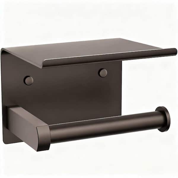 Adhesive or Screw Wall Mount Toilet Paper Holder with Phone Shelf Rustproof in Bronze