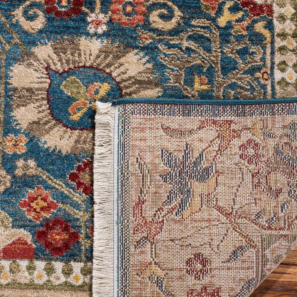 Blue and Tan Floral Synthetic Runner Rug, 2'6" x 8'