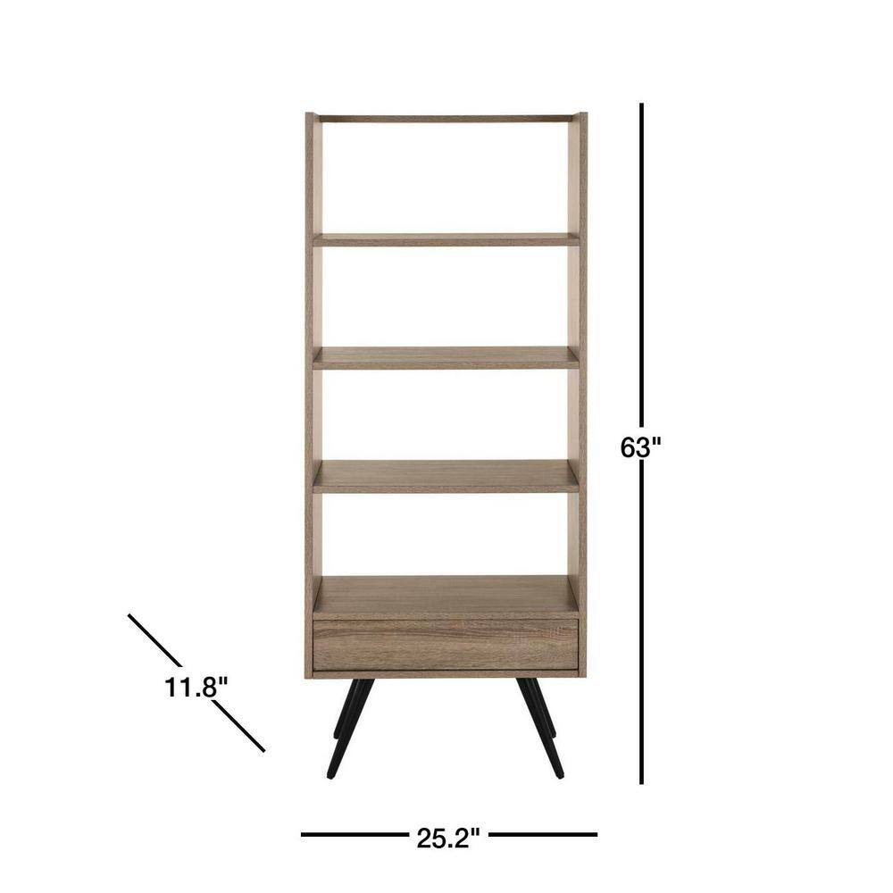 Terrence Transitional Black/Brown Wood 5-Tier Etagere with Drawer