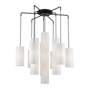 Crossbrooke 15-Light Black Extra Large Foyer Chandelier with Off-White Fabric Shades
