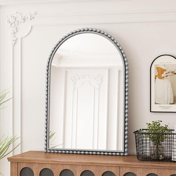 Blisstyle Silver 23.62 in W x 35.43 in. H Art Deco Arch Metal Framed Mirror Wall Mirror Wall Decor Mirror