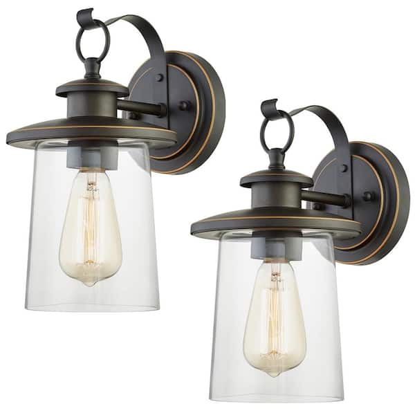 Pia Ricco 1-Light Oil Rubbed Bronze Not Solar Outdoor Wall Lantern Sconce (2-Pack)
