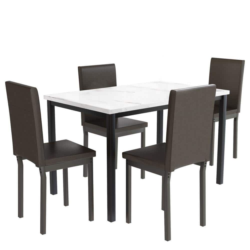 mieres 21 Saviq 5Piece Rectangle Faux Marble Top White Bar Table Set KIMW368357781 The Home Depot