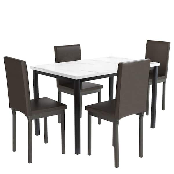 mieres 21 Saviq 5-Piece Rectangle Faux Marble Top White Bar Table Set
