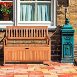 33 Gal. Brown Wood Outdoor Storage Bench Deck Box Patio Storage Loveseat with Removable Liner