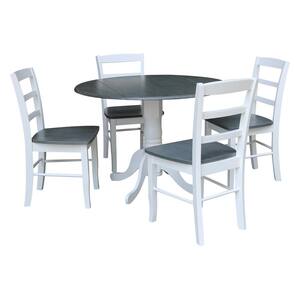 5-Piece Set White / Heather Gray 42 in. Round Solid Wood Dining Table with 4-Side Chairs