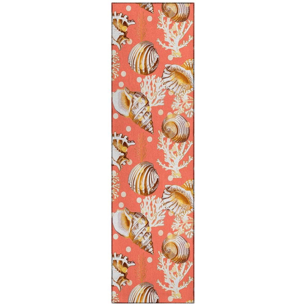 Surfside Orange 2 ft. 3 in. x 7 ft. 6 in. Geometric Indoor/Outdoor Area Rug