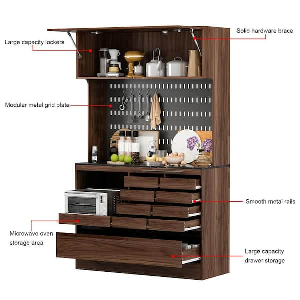 FUFU&GAGA 78.7 in. H Brown Storage Cabinet, Kitchen Organization with Louvered Doors and Adjustable Shelves