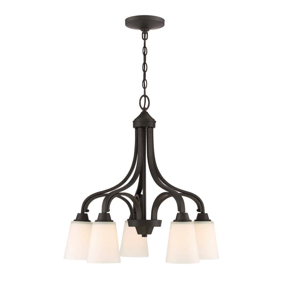 Espresso 5-Light Down Chandelier with Frosted Glass Shades