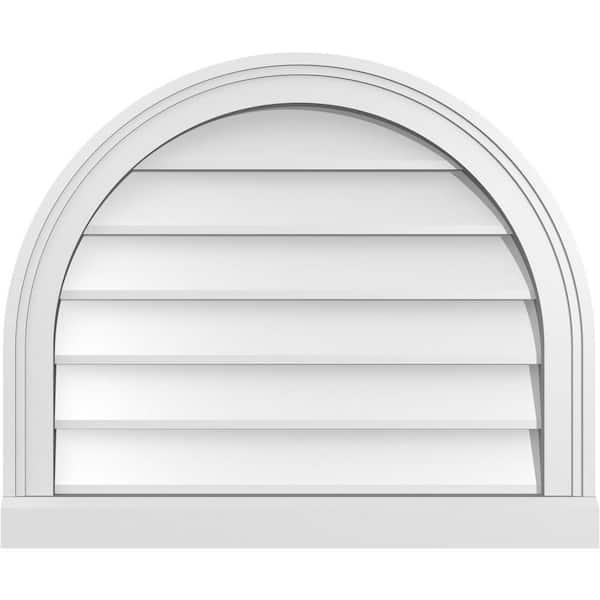 Ekena Millwork 24 in. x 20 in. Round Top Surface Mount PVC Gable Vent: Decorative with Brickmould Sill Frame