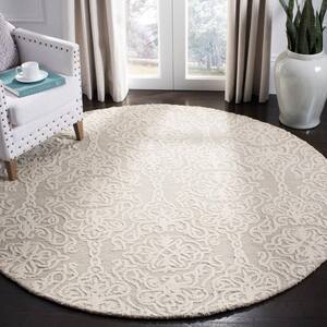 Blossom Silver/Ivory 6 ft. x 6 ft. Floral Damask Geometric Round Area Rug