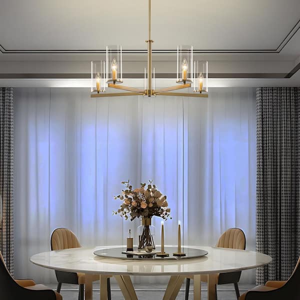 TinHon 5-Light Modern Gold Glass Tube Chandelier for Dining Room