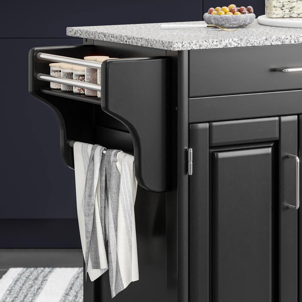 Black Granite Top Kitchen Cart with Storage and Spice Rack