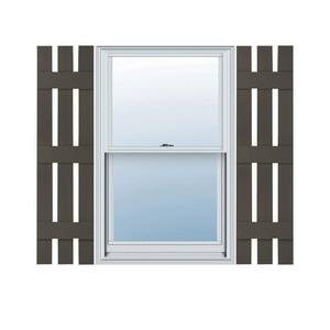 12 in. W x 80 in. H Vinyl Exterior Spaced Board and Batten Shutters Pair in Musket Brown