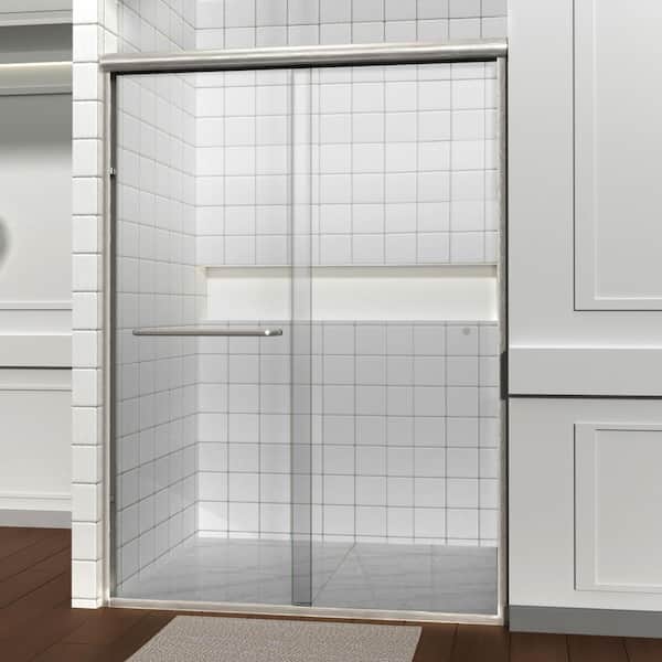 44 in. to 48 in. W x 72 in. H Sliding Semi Frameless Tub Door in Brushed Nickel Finish with 1/4 in. Tempered Clear Glass