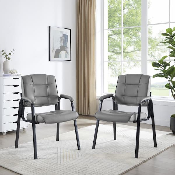 HOMESTOCK Set of 2 Faux Leather High Back Office Guest Chairs with Padded Armrests, Executive Waiting Room, Lobby, Chairs in Gray